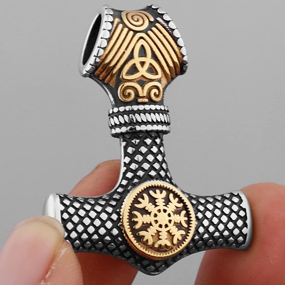 Nordic Viking Mjolnir Thor Hammer Vegvisir Compass Necklace Nordic Jewelry - Picture 8 of 16